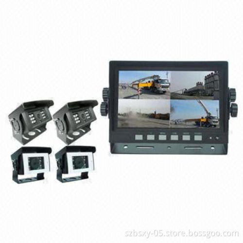Car Reversing System with Waterproof IP69K Cameras & Digital Car Quad Monitor